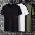 Premium Pack of 3 Crew Neck T-Shirts Black White Olive Green Pehnawa
