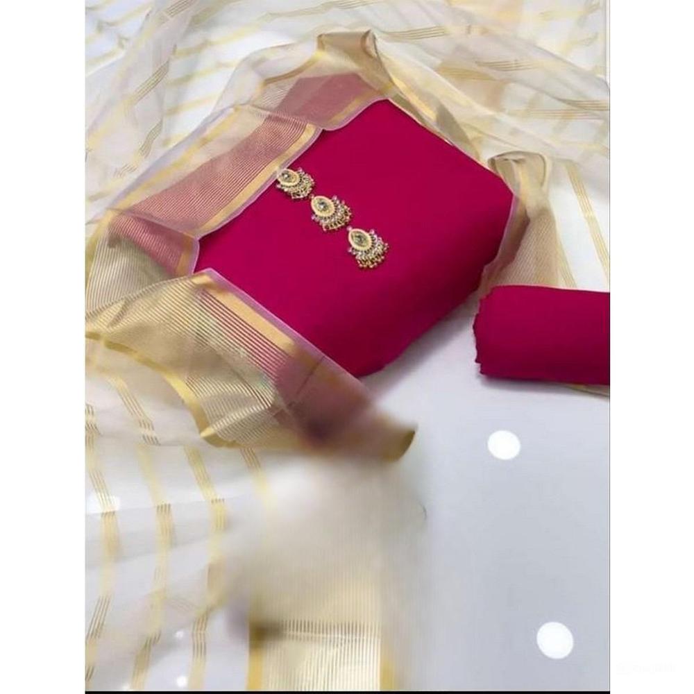 3 Pcs Coton Silk Suit with Organza Dupatta for Women
