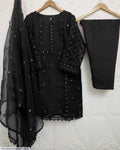 Black Chiffon 3-Piece Suit for Girls with Pearls Embroidery