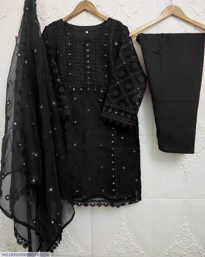 Black Chiffon 3-Piece Suit for Girls with Pearls Embroidery