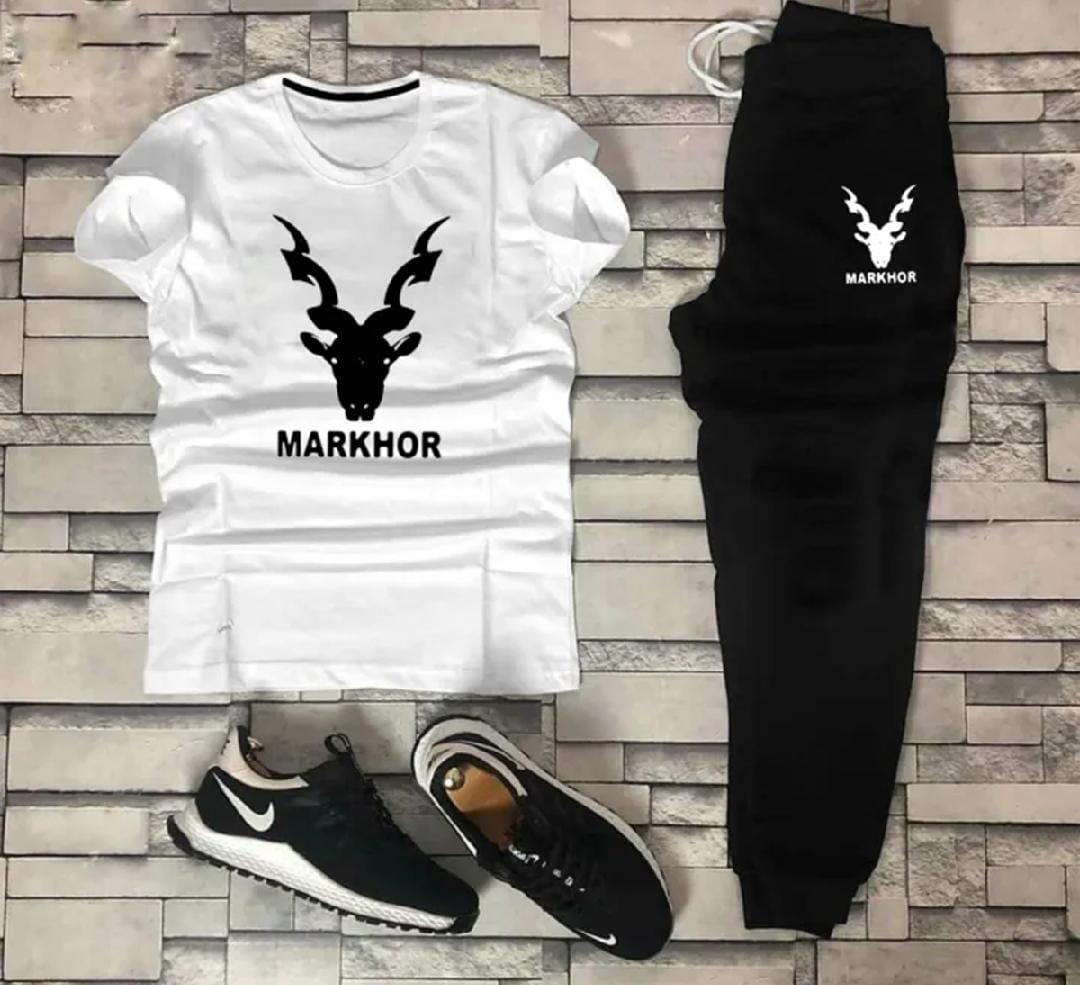 Men Cotton Markhor Graphic Track Suit Black White XL