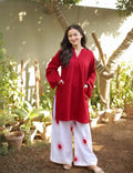 2 Pcs Women's Stitched Linen Plain Shirt And Trouser