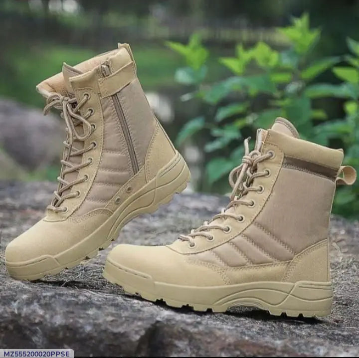 Men's Synthetic Leather Fancy Knee High Boots (Beige SWAT)