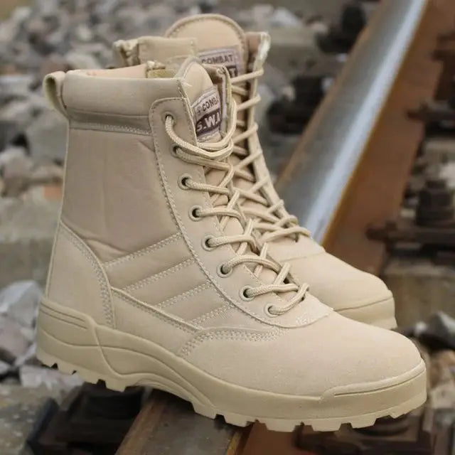 Men's Synthetic Leather Fancy Knee High Boots (Beige SWAT)