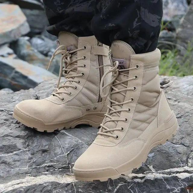 Men's Synthetic Leather Fancy Knee High Boots (Beige SWAT)