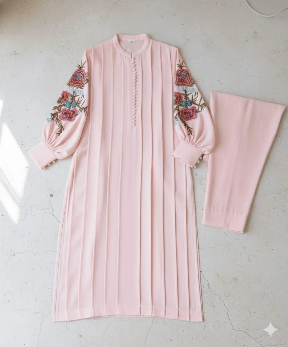 Peach Embroidered Linen 2-Piece Set Small to Large