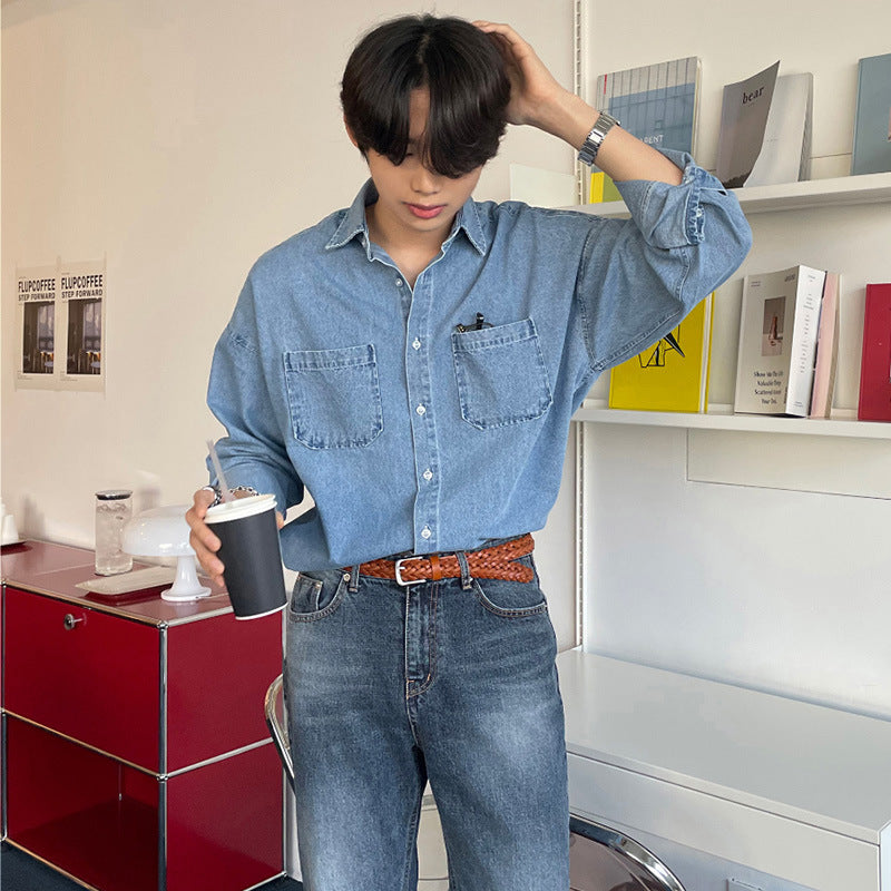 Korean Inspired Denim Shirt Black Loose Fit
