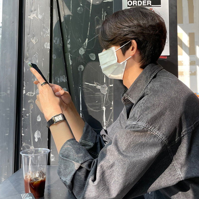 Korean Inspired Denim Shirt Black Loose Fit