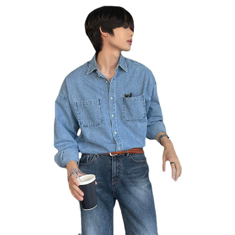 Korean Inspired Denim Shirt Black Loose Fit