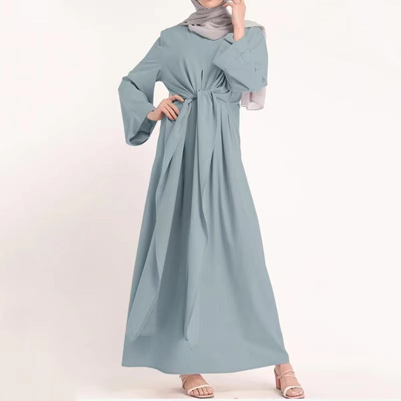 Women Solid Color Elegant Belt Dress Khaki High Quality