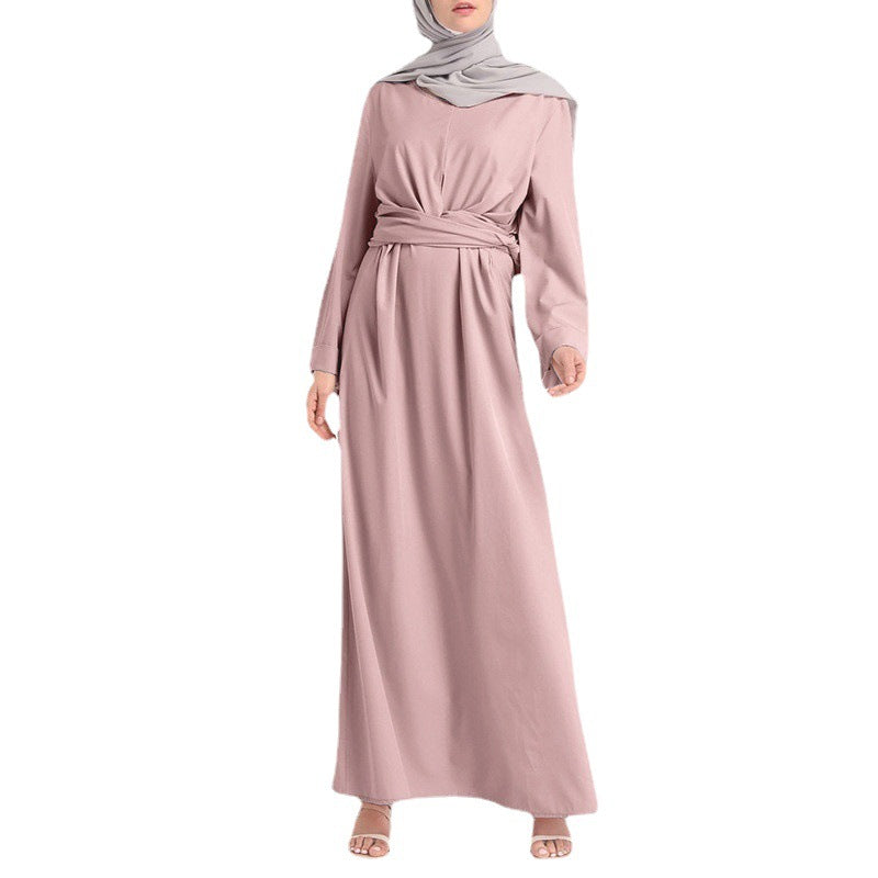 Women Solid Color Elegant Belt Dress Khaki High Quality