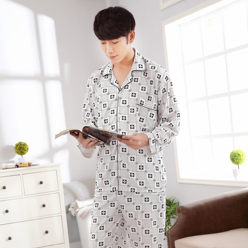 Men Long Sleeve Cotton Pajamas Plus Size Winter Home Wear