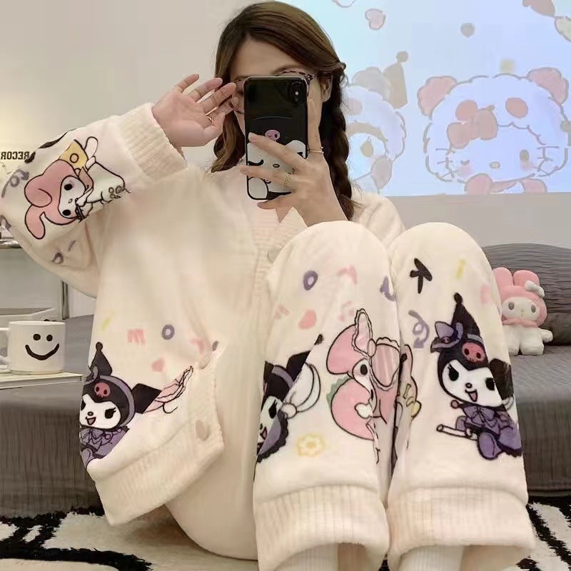 Women's Cute Kulomi Fleece Pajamas Winter Set