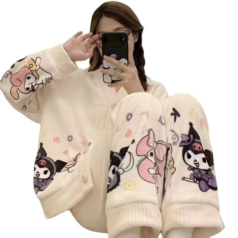 Women's Cute Kulomi Fleece Pajamas Winter Set